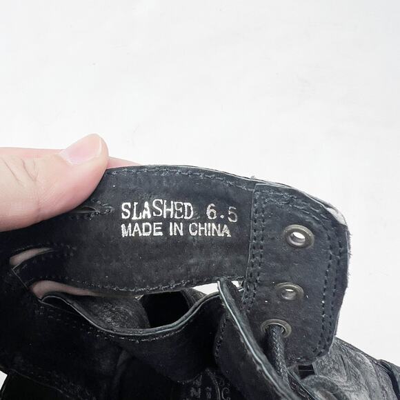 [Jeffrey Campbell] Black Slashed Nubuck Leather Lace Up Combat Boots Size 6.5 - Picture 9 of 11